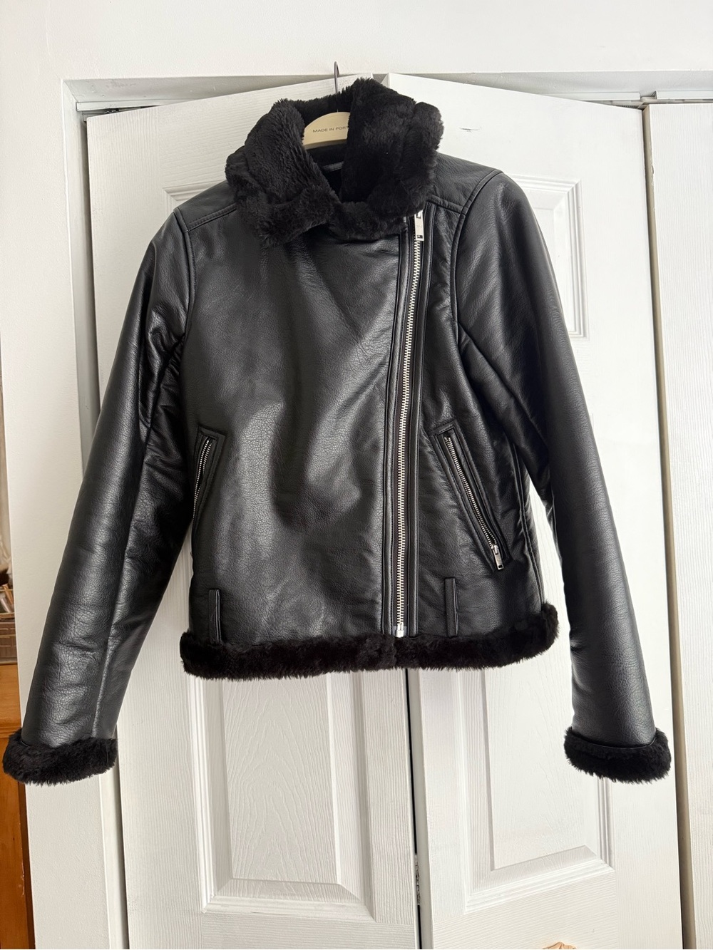 Abercrombie & Fitch Black Faux-Fur Trimmed Leather Jacket